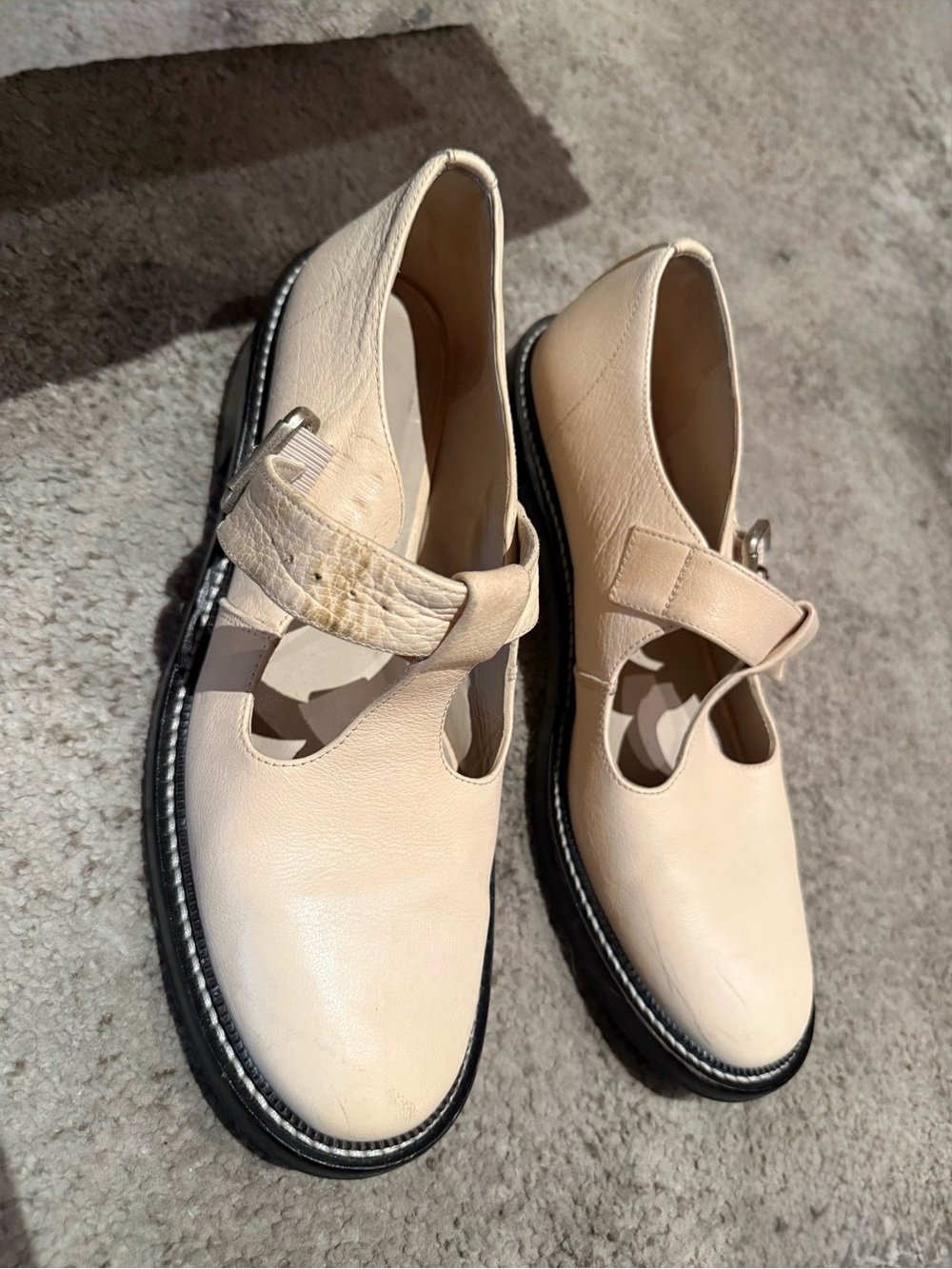 Freda Salvador Cream Leather Mary Jane Flats
